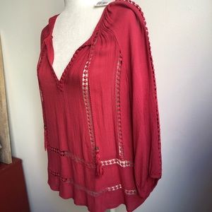 Forever 21 Boho blouse red long sleeve v neck s